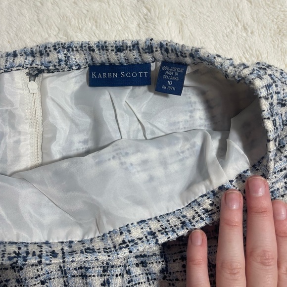 Karen Scott Classic Navy Light Blue and White Tweed Fall Skirt - Picture 5 of 9